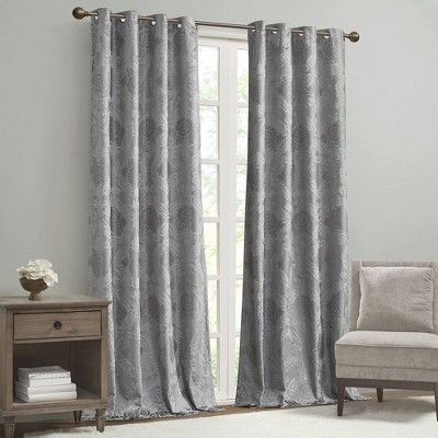 Gray Paisley Total Blackout Grommet Curtain Panel