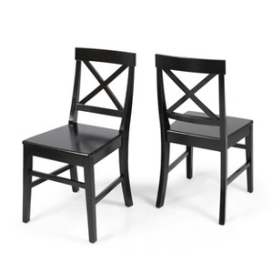 Set of 2 Roshan Farmhouse Acacia Dining Chairs Black - Christopher Knight Home