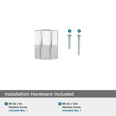 Polished Chrome Rectangular Cabinet Knob with Mounting Hardware