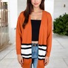 Anna-Kaci Women's Open Front Striped Pocket Cardigan Cozy Knit Casual Layering Essential - 2 of 4