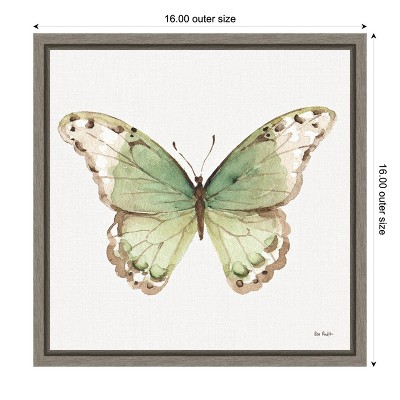 Colorful Breeze XII Butterfly Green and Brown Canvas Art with Greywash Frame