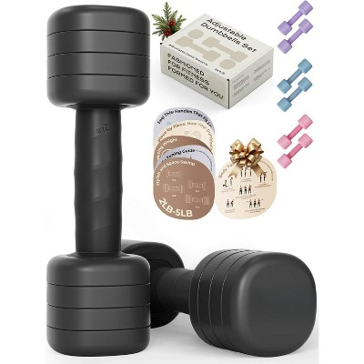 2-5LB Adjustable Dumbbells for Women, One-Twist Weight Change with Non-Slip Handle, Free Weights for Home Gym