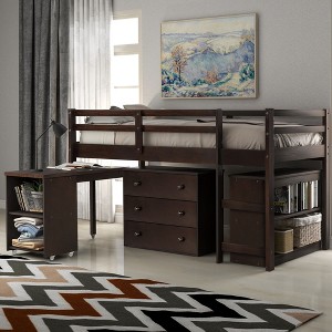 NicBex Twin Size Bunk Bed with Movable Desk Loft Bed Pine Bed Frame with Storage Cabinet, Shelf, Ladder and Guardrail, No Box Spring Required - 1 of 4