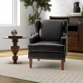 Baptiste  Mid-century Modern Vegan Leather Armchair for Bedroom and  Living Room  | KARAT HOME