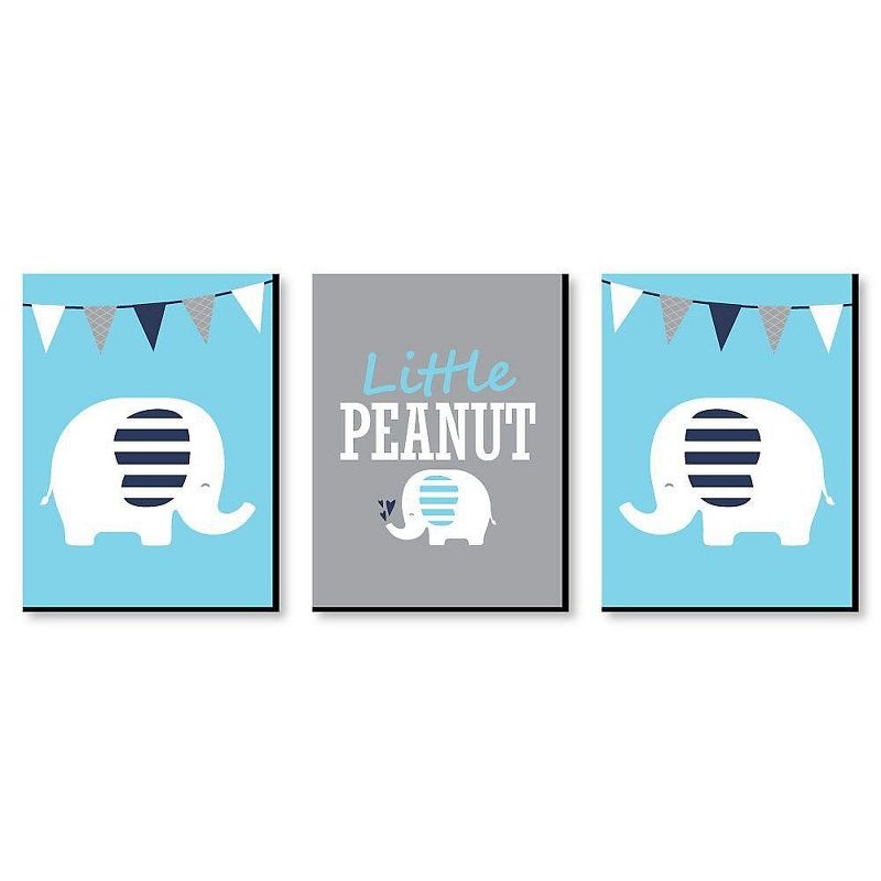 Blue and Gray Elephant Nursery Wall Art Set