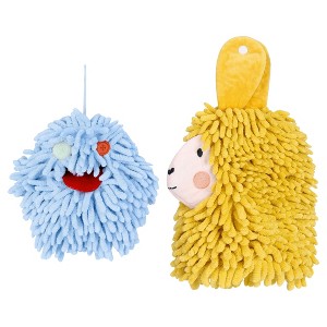 REGALWOVEN 2 Packs Cute Cartoon Alpaca Fuzzy Ball Hand Drying Hanging Ball Towels for Bathroom 7" x 7"/7" x 11" - 1 of 4