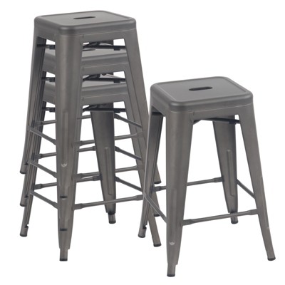 YOUNIKE Set of 4 Metal Bar Stools Backless Stackable Indoor-Outdoor Use Industrial Counter Height Bar Chairs