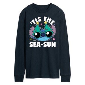 Men's - Lilo and Stitch - Tis the Sea-Sun Christmas Long Sleeve Graphic T-Shirt - 1 of 3