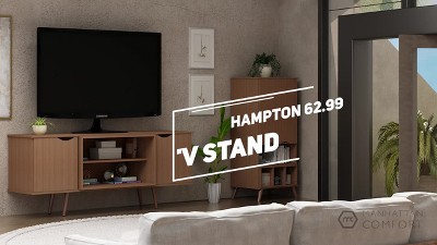 Off White Composite Mid-Century Modern TV Stand with Cabinet