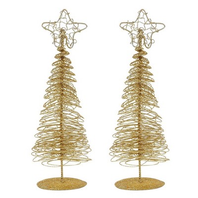 Juvale 2 Pack Mini Gold Wire Christmas Trees Tabletop Holiday Decor 10.5 x 3 x 3 in