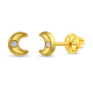 Girls' Bezel Moon Clear CZ Screw Back 14k Gold Earrings - In Season Jewelry - 1 of 2