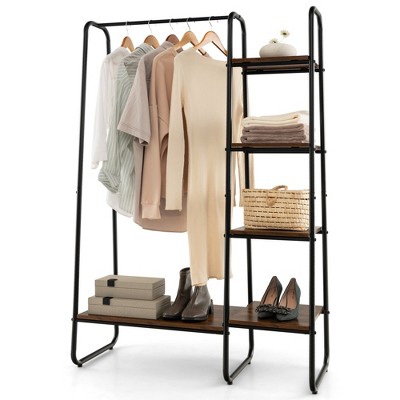 Costway Metal Garment Rack Free Standing Closet Organizer W 5 Shelves Hanging Bar Black Target