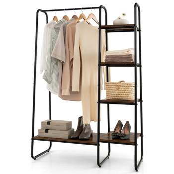 HOKEEPER 450lbs Metal Freestanding Closet Organizers and Storage Shelves for Clothes Hanging Rod Heavy Duty Clothing Garment Rack with Shelves
