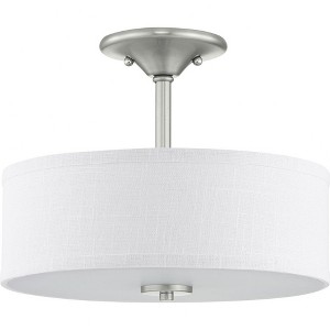 Progress Lighting, Inspire Collection, 2-Light Semi-Flush, Brushed Nickel, Etched Glass with Summer Linen Shade - 1 of 4
