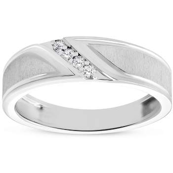 Pompeii3 Mens 1/10ct White Gold Diamond Ring Flat Classic Bushed Wedding Anniversary Band