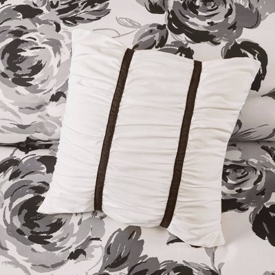Intelligent Design Twin/Twin XL 4pc Hannah Floral Print Comforter Set - Black/White: Vintage Reversible Bedding with Decorative Pillows — фото 4