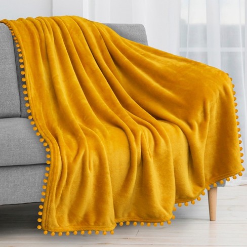 Pavilia Fleece Pom Pom Blanket Throw For Sofa Bed Soft