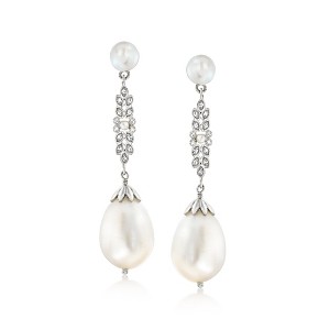 Ross-Simons 1.5-11mm Cultured Pearl and .11 ct. t.w. Diamond Drop Earrings in Sterling Silver - 1 of 3