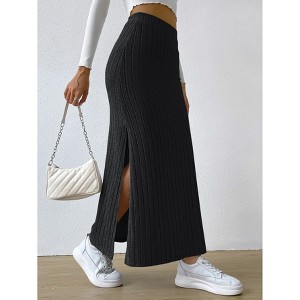 Womens Skirts High Waist Side Slit Bodycon Knit Pencil Skirt - 1 of 3