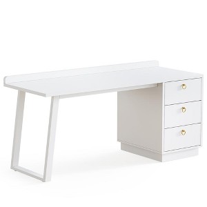 Resenkos Computer Desk, Gaming Desk,Wood Executive Desk, 55 Inches Computer Desk with Storage Drawers,White - 1 of 2