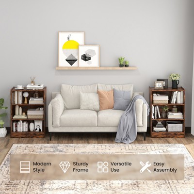 Rustic Brown 3-Tier Adjustable Wood Bookcase
