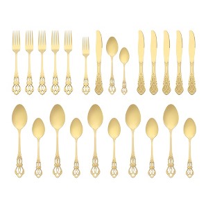 REGALWOVEN 24 Piece Stainless Steel Floral Flatware Set Silverware Set for 6 - 1 of 4