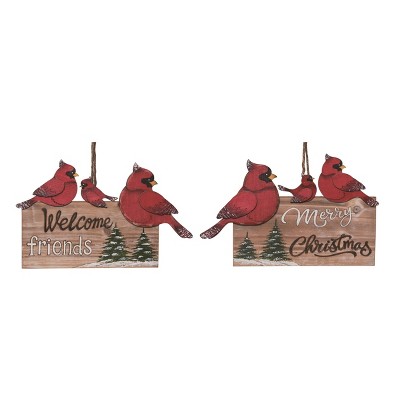 Transpac Plywood Cardinal Hanging Sign Decor Set of 2 Christmas Home Decorations