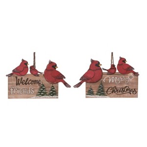 Transpac Plywood Cardinal Hanging Sign Decor Set of 2 Christmas Home Decorations - 1 of 1