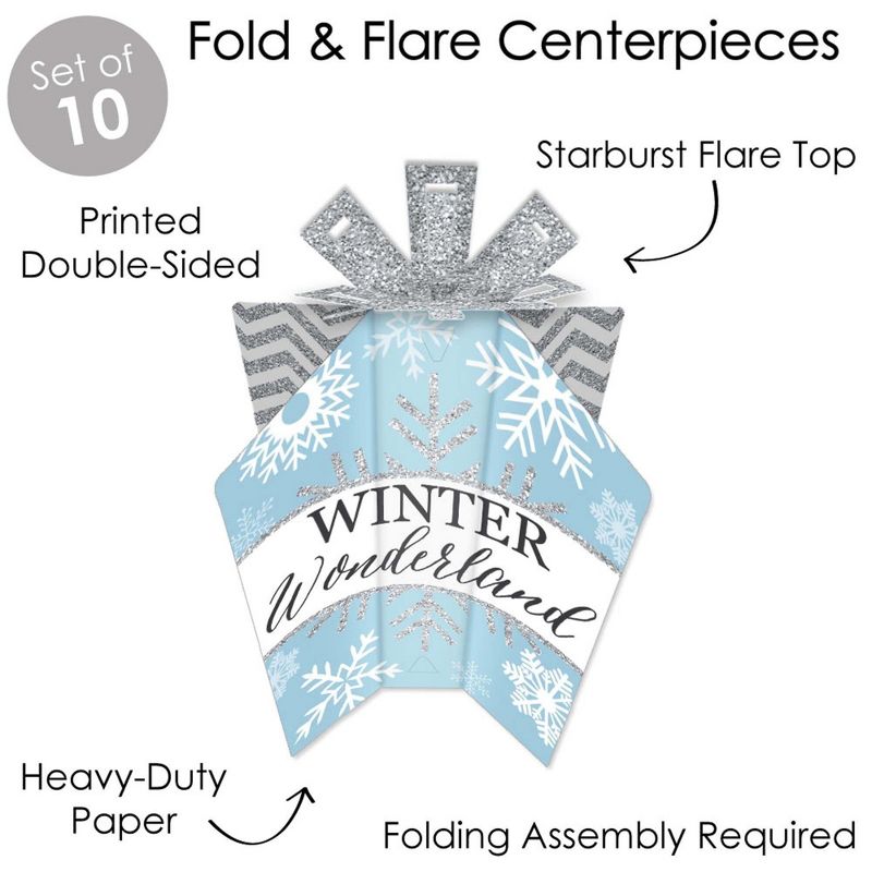 Big Dot of Happiness Winter Wonderland - Table Decorations - Snowflake Holiday Party and Winter Wedding Fold and Flare Centerpieces - 10 Count, 3 of 8