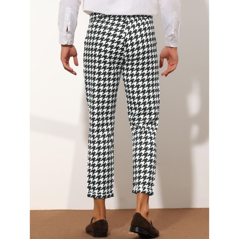 Lars Amadeus Men's Flat Front Houndstooth Plaid Cropped Dress Pants, 3 of 6