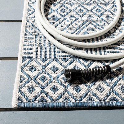 Blue and Navy Geometric Flat Woven Indoor/Outdoor Rug