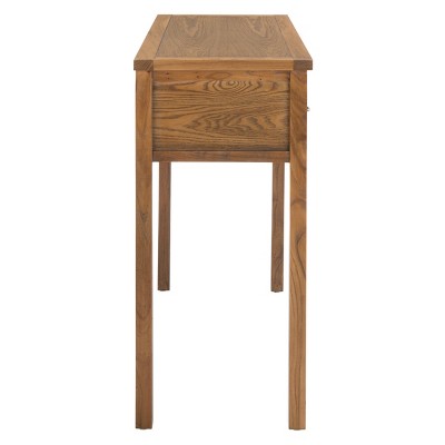 Transitional Oak Brown Console Table with 3 Storage Drawers