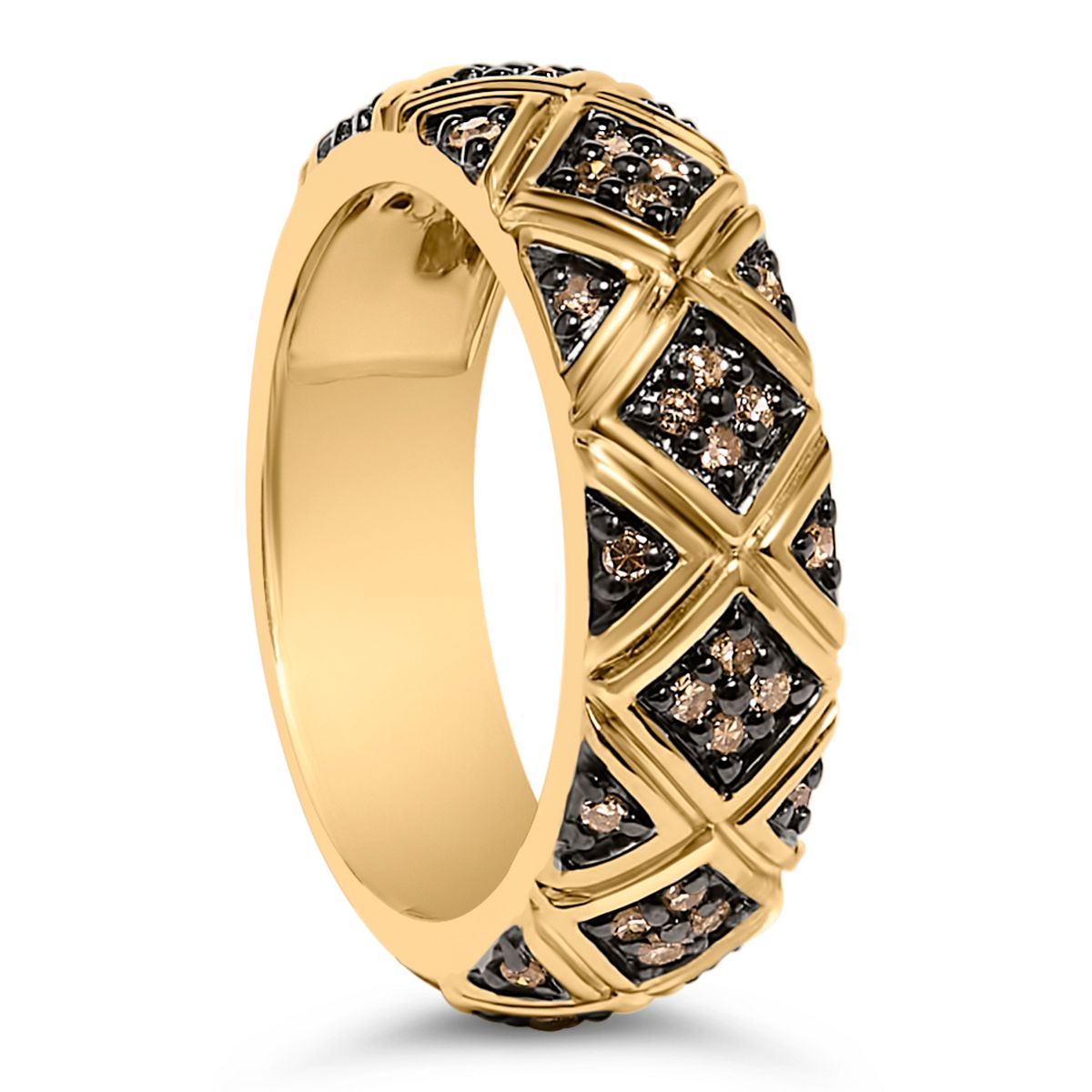 Haus of Brilliance 10K Yellow Gold Plated .925 Sterling Silver 3/8 Cttw Champagne Diamond Geometric Band Ring - thumbnail 4