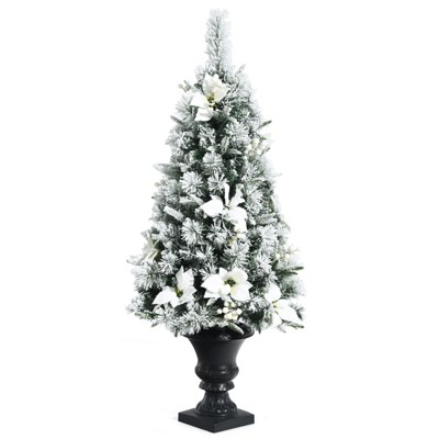 Tangkula 4ft Artificial Christmas Tree Pre-lit Entrance Tree Xmas Tree w/ 100 Warm White LED Lights