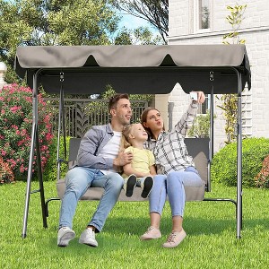 COZONY 3-Seat Black Patio Swing Chair - Adjustable Canopy & Armrests, Breathable Textilene Fabric Hanging Bench for Garden Poolside Backyard - 1 of 4