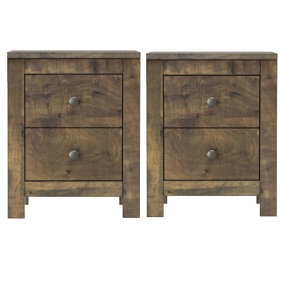 Farmhouse Wooden Nightstand Set of 2 Retro Design Side Table with Storage Cabinet Antique Walnut