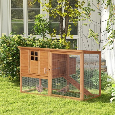 Large Wooden Chicken Coop with Outdoor Run and Nesting Box