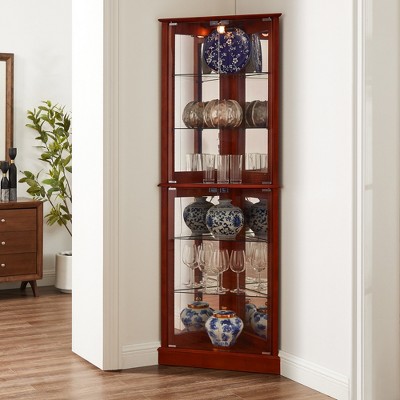 VYNXARIA Classic Cherry Corner Curio Cabinet with Adjustable Glass Shelves