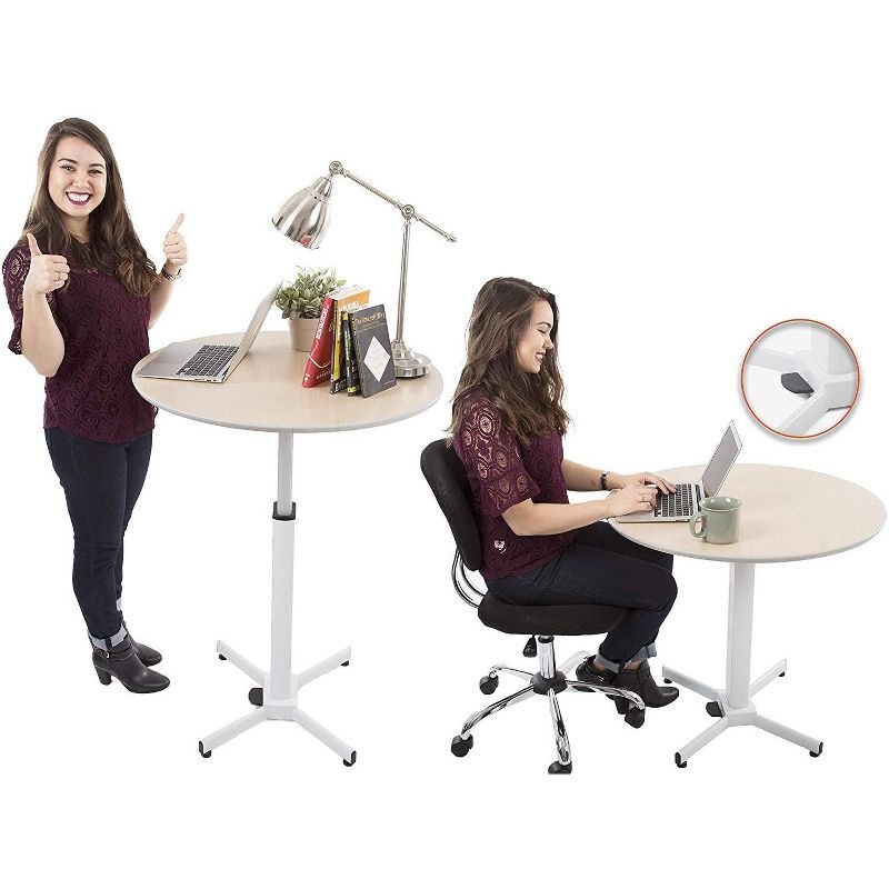 Multifunctional Round Table with Pneumatic Height Adjustment – White – Stand Steady, 2 of 8