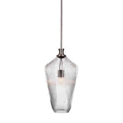 Toltec Lighting Carina 1 - Light Pendant in  Brushed Nickel with 11" Clear Ribbed Shade