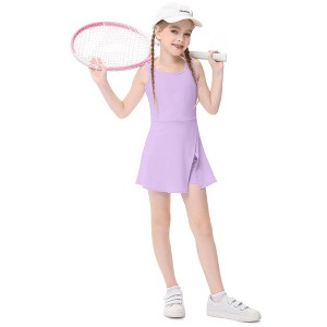Little Girls Golf Tennis Sports Round Neck Sleeveless Athletic Active Dress with Safety Inner Pockets Shorts - 1 of 3