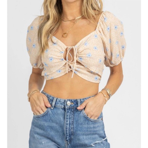 Women's FLORAL OFF SHOULDER TIE CROP - ENDLESS BLU. - image 1 of 4