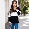 Anna-Kaci Women's Color Block Ribbed Knit Top with Button Detail and V-Neckline - 2 of 4