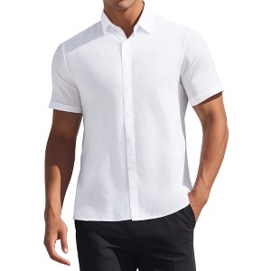 INSPIRE CHIC Men's Solid Short Sleeve Cotton Regular Fit Button Down Business Oxford Shirt - 1 of 4
