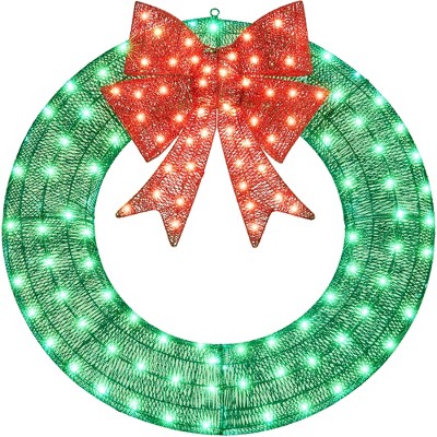 Yaheetech Pre-lit Outdoor Christmas Wreath with Lights for Front Yard, Porch, Garden, Home