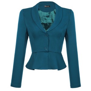 INSPIRE CHIC Women's Vintage Shawl Collar Long Sleeve Ruffle Hem Work Short Blazer - 1 of 4
