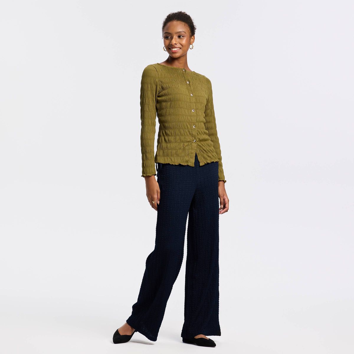 Women's Long Sleeve Boat Neck Crinkle Top - A New Day™ - thumbnail 10