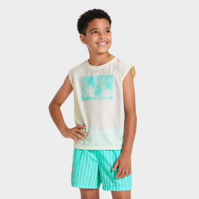 Art Class Boys' 2pc Beach Vibes Muscle Tank & Pinstripe Trunk Rash Guard Set - art class™ Chiffon Cream/Blue Paradise M — фото 3