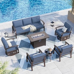ALAULM Aluminum Patio Furniture Set Modern Metal Outdoor Conversation Sets w/45in Propane Fire Pit Table, Swivel Rocking Chairs w/5.1 Inch Cushion - 1 of 4