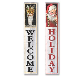 Courtside Market Autumn Arrangement II & Shhh Santa Holiday 9x48 Double-Sided Porch Sign - 1 of 3